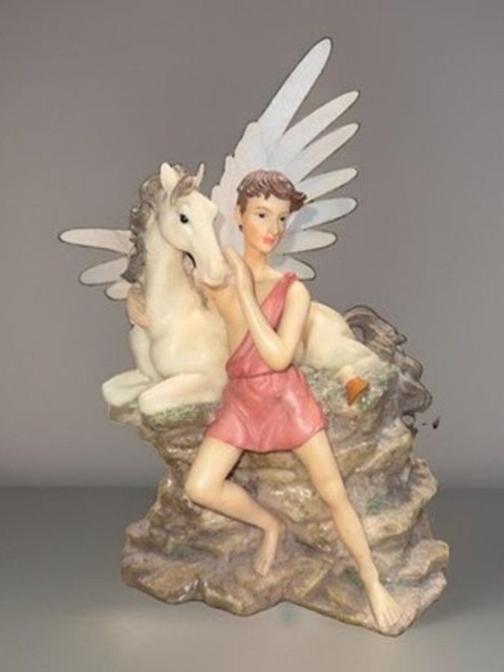 Vintage Mystical Winged Horse And Boy With Fiber Optic Wings -NO AC Power Brick